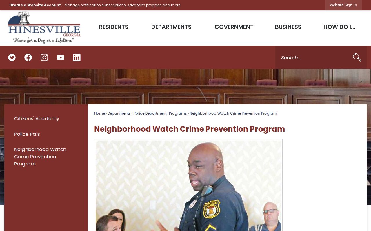 Hinesville neighbors Neighborhood Watch contact page