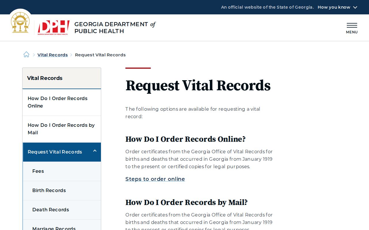 Hinesville previous residents vital record request methods