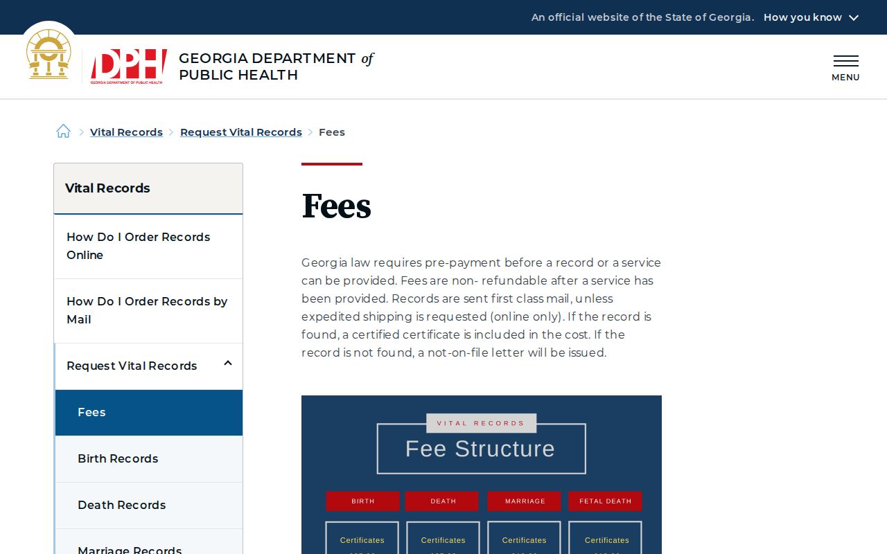 Hinesville previous residents Georgia vital record fees