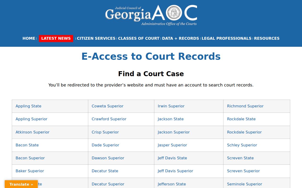 Georgia court access directory for a Hinesville resident lookup