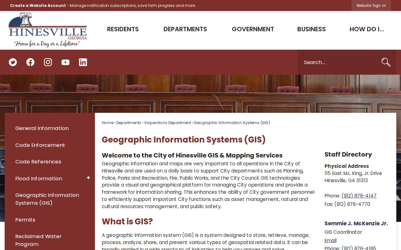Hinesville street directory city GIS addressing page